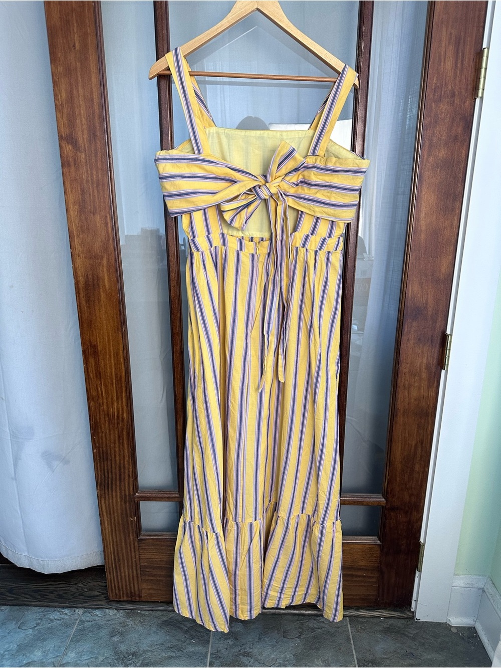 Asos Maxi Dress Size 10 Yellow Blue White Striped Knot Detail Beachy Cotton - Picture 3 of 8
